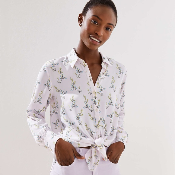 LOFT Tops - LOFT FLOWER BRANCH TIE FRONT UTILITY BLOUSE MP